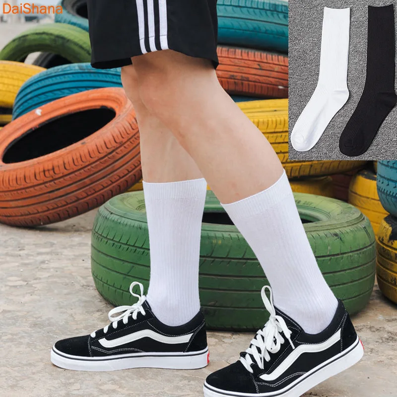 Top Trends: 3Pairs / Lot New Men's Cotton Socks New Styles Black Business Men Socks Soft Breathable Autumn Spring For Male White Free Size Shoppable Styles