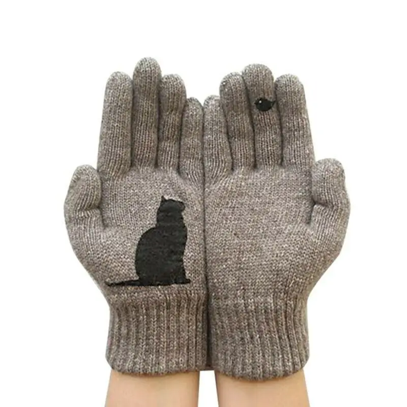 Top Trends: Winter Gloves For Men Women Teens Cute Cat And Bird Printed Thermal Knitted Gloves, Windproof Winter Warm Mittens Glove Soft Shoppable Styles - Image 5