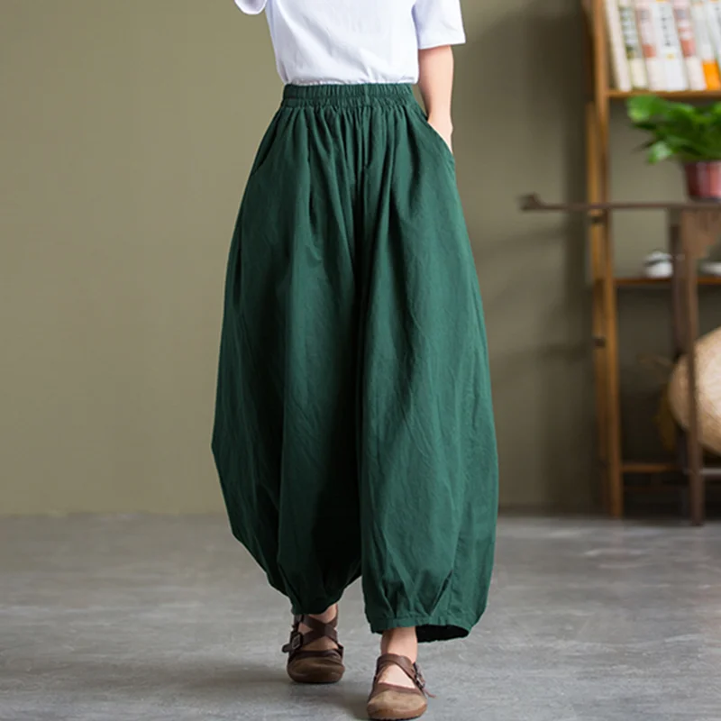 Top Trends: Women's Cotton Linen Baggy Cargo Pants Vintage Elastic Waist Yoga Trousers Loose Casual Long Wide Leg Slacks Shoppable Styles