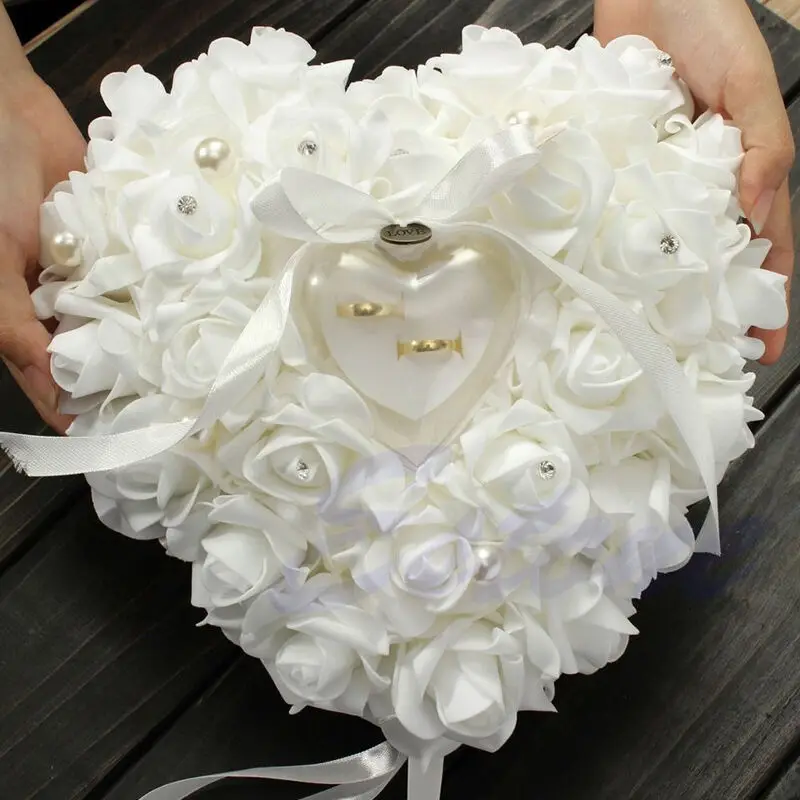 Top Trends: 1Pcs Heart-shape Rose Flowers Ring Box Romantic Wedding Jewelry Case Ring Bearer Pillow Cushion Holder Valentine's Day Gift Shoppable Styles