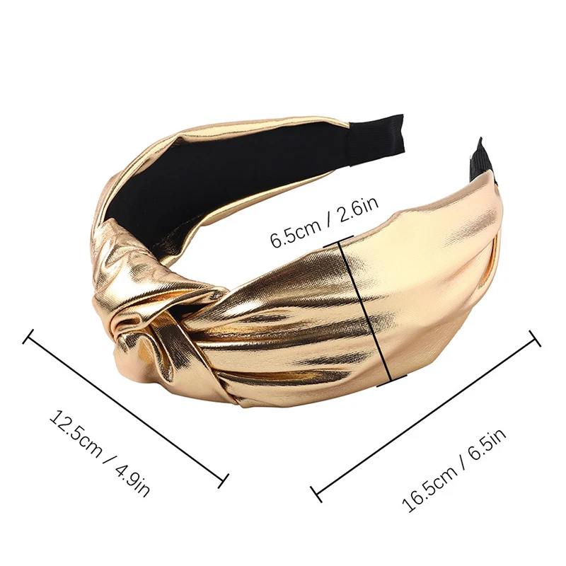 Top Trends: 2022 PU Leather Headbands Gold Silver Knotted Hairbands Glitter Headband Solid Color Leather Hair Hoop Women Hair Accessories Shoppable Styles - Image 6