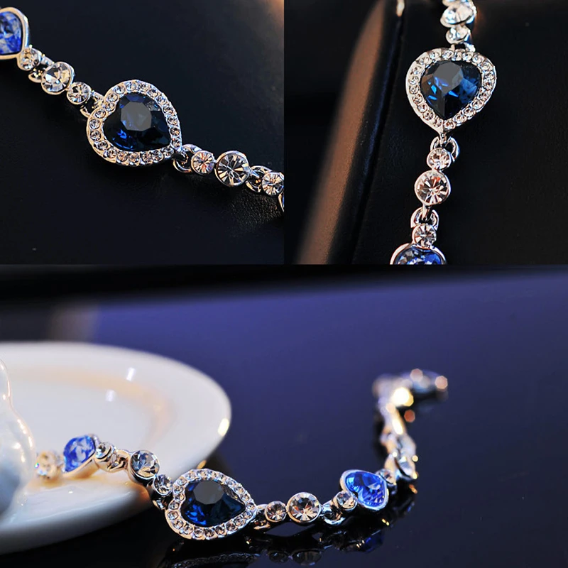 Top Trends: New Women Luxury Lucky Bracelet For Female Blue Crystal Heart Charm Bracelet Women Bridal Wedding Engagement Fine Jewelry Gift Shoppable Styles - Image 5