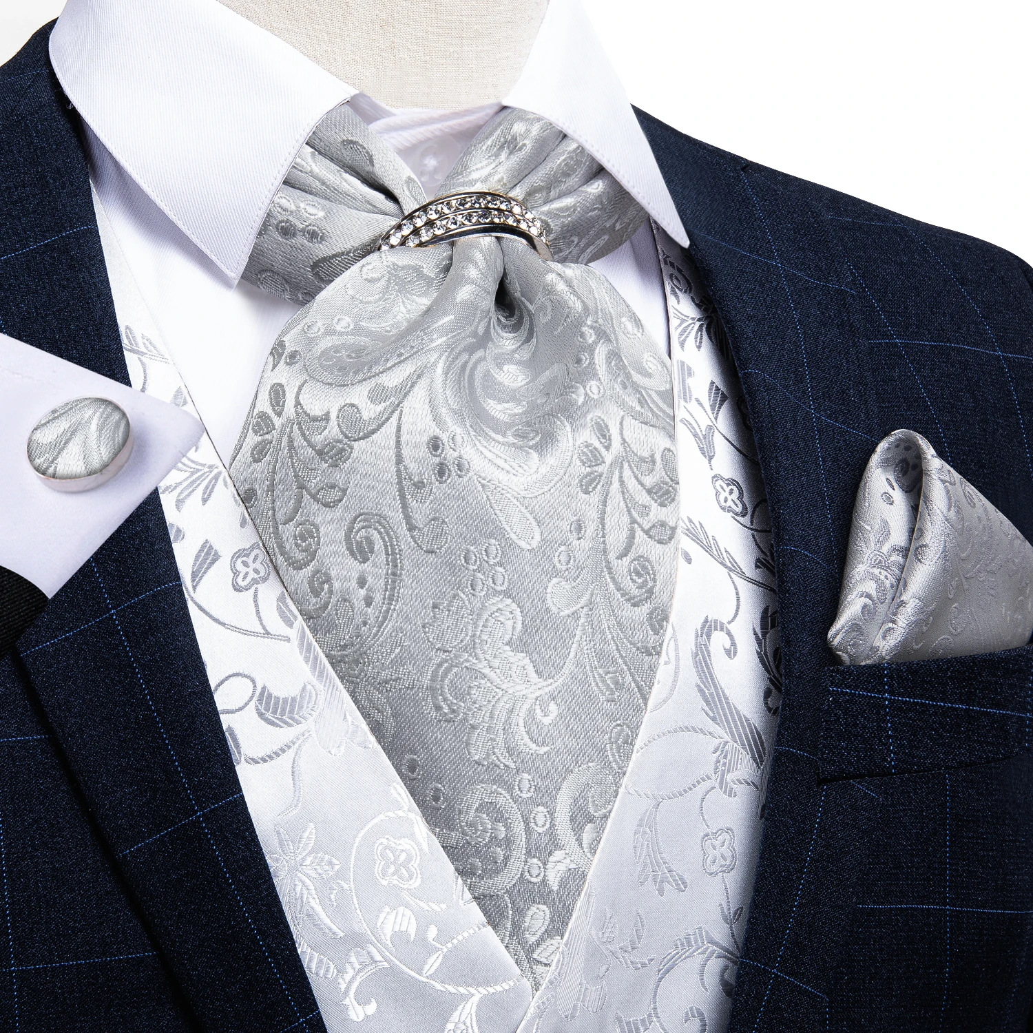 Top Trends: Luxury Silver Paisley Men Ascot Tie Wedding Formal Cravat Ascot Scrunch Self British Neck Tie Set Pocket Square Cufflink DiBanGu Shoppable Styles