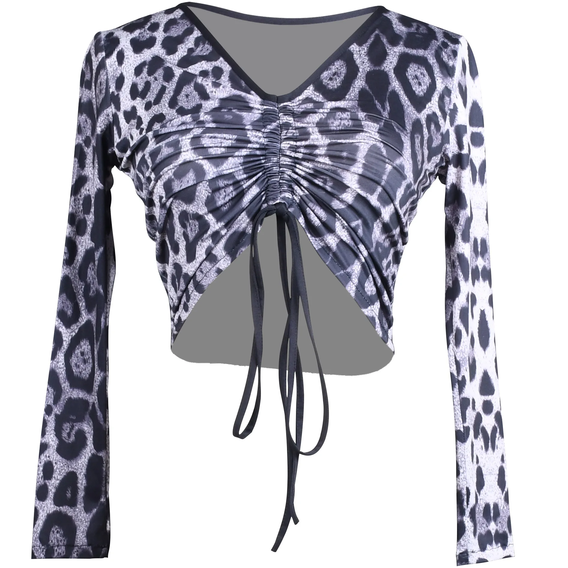 Top Trends: Adult Latin Dance Leopard Tops Woman Crop Top Pleated Modern Long Sleeve Modal Ballroom Chacha Samba Tango Dance Practice Wear Shoppable Styles