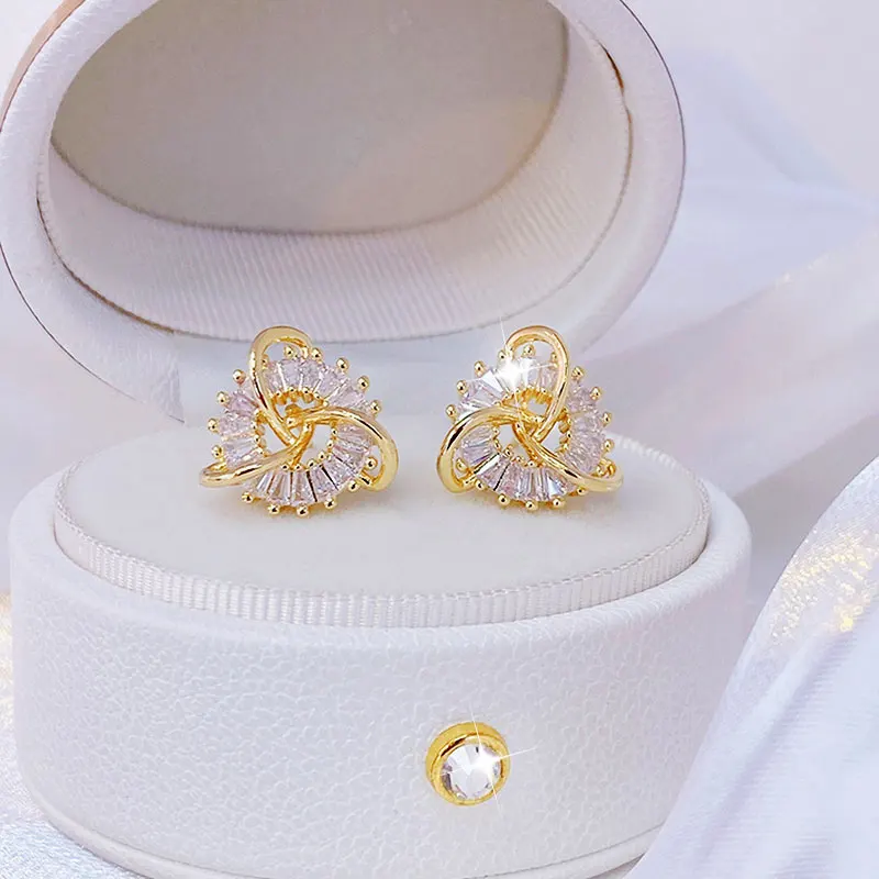 Top Trends: 14k Real Gold Fashion Hollow Out Fine Rhinestone Earrings Geometry Cross-wound Exquisite Bling AAA Zircon Accessories Jewelry Shoppable Styles