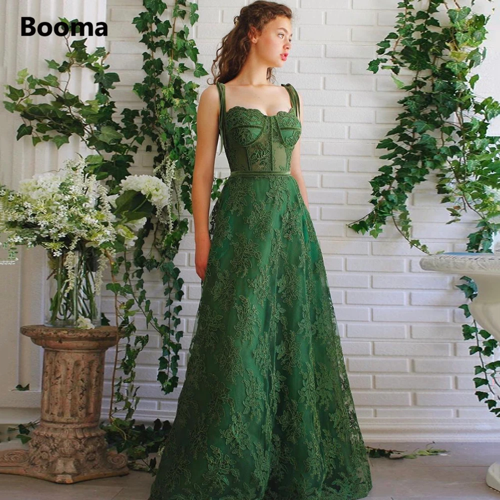 Top Trends: Booma Green Sweetheart Alencon Lace Prom Dresses Vintage Ribbon Straps A-Line Evening Party Dresses Formal Gowns Open Back Shoppable Styles