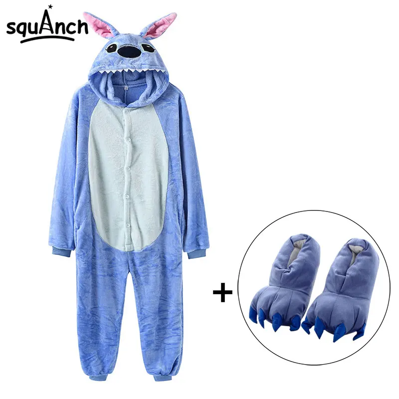 Top Trends: Kigurumis Onesies With Slippers Overalls Adult Women Men Blue Animal Pajama Button Zipper Jumpsuit Funny Outfit XXL Suit Shoppable Styles