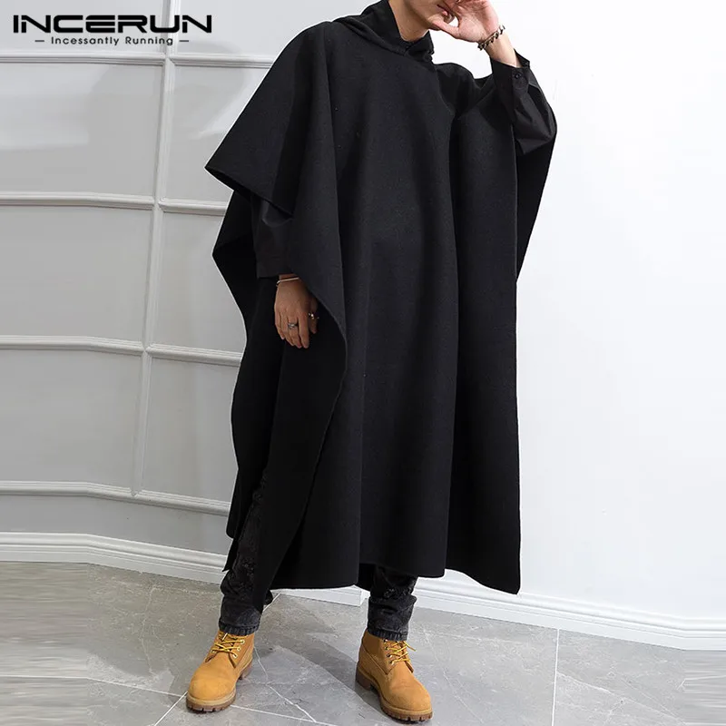 Top Trends: Fashion Men Cloak Coats Hooded Solid Loose 2023 Streetwear Punk Windproof Men's Trench Chic Winter Long Cape Poncho INCERUN Shoppable Styles - Image 2