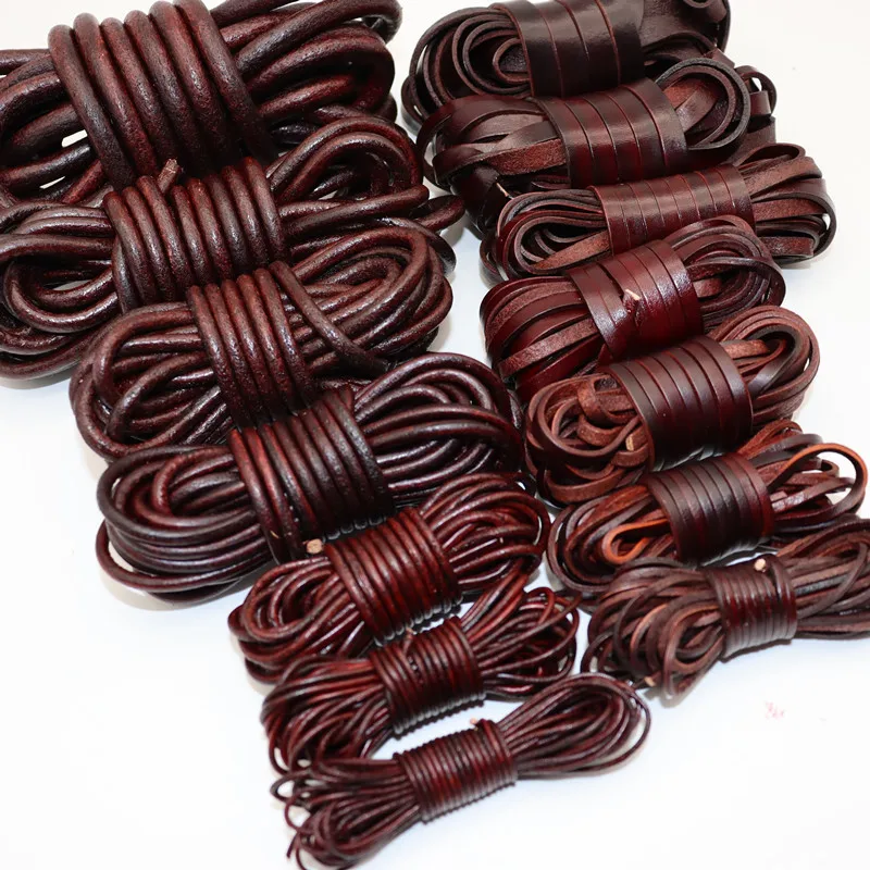 Top Trends: 2 3 4 5 6 8 Mm Retro Brown Flat Round Genuine Cow Leather Cord Bracelet Necklace Findings Leather Rope String DIY Jewelry Making Shoppable Styles