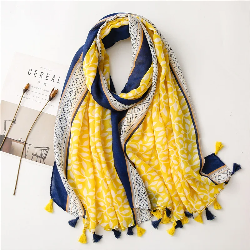 Top Trends: 2022 Fashion Luxury Brand Viscose Scarf Women Floral Chain Shawls And Wraps Bufandas Muslim Hijab Foulards Wrap Scarves 180*90Cm Shoppable Styles