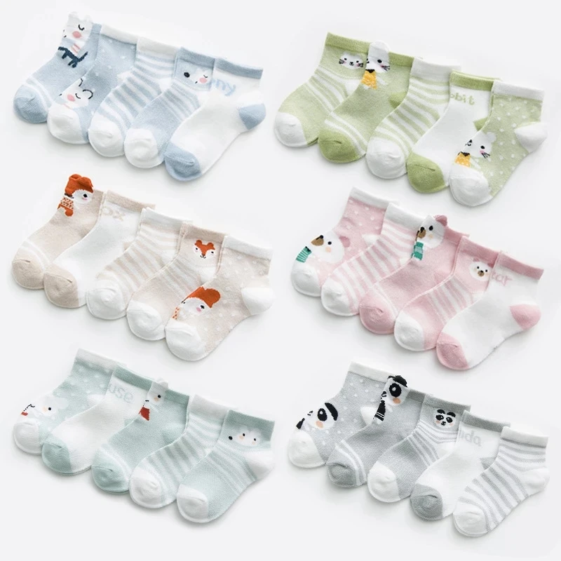 Top Trends: 5Pairs / lot 0-3Y Infant Baby Socks Baby Socks For Boys Girls Cotton Mesh Newborn Toddler First Walkers Baby Clothes Accessories Shoppable Styles