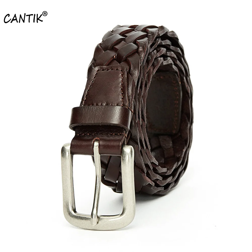 Top Trends: CANTIK New Design Top Quality Weaving Cowhide Leather Belts Alloy Pin Buckle Decorative Accessories For Women 3.5cm Width FCA033 Shoppable Styles