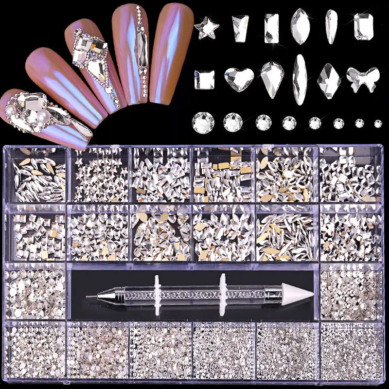 Top Trends: Swarovsky Crystal AB 3D Flatback Glass Nail Art Rhinestones Fancy Shaped Crystals Stones For DIY Nails Art Decorations Shoppable Styles