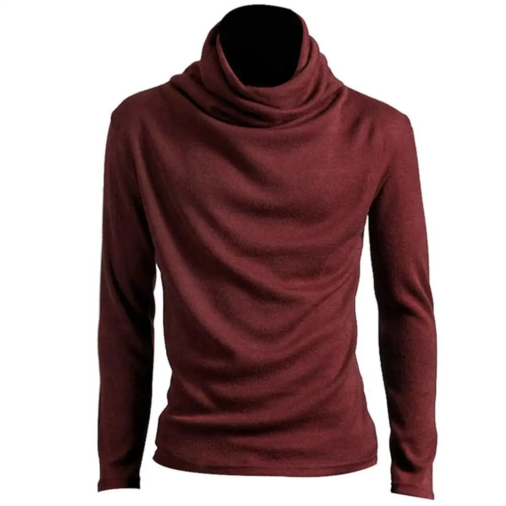 Top Trends: Chic Men Solid Color Heap Collar Long Sleeve Pullover Bottoming Top Slim T-shirt Shoppable Styles