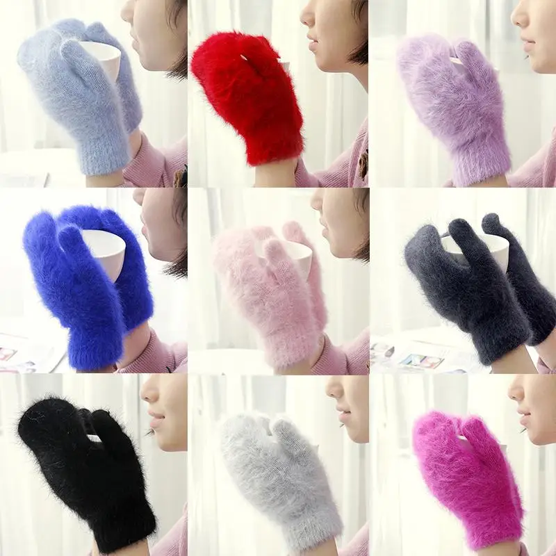 Top Trends: Winter Warm Rabbit Fur Gloves Female Mittens Outdoor Thicken Wool Fingerless Gloves Winter Gloves For Women Girls Gifts Shoppable Styles - Image 6