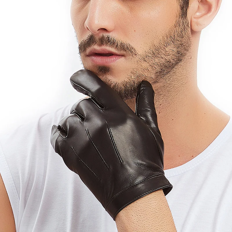 Top Trends: Man Wrist Button Whole Piece Of Sheep Leather Lambskin Gloves Black Shoppable Styles