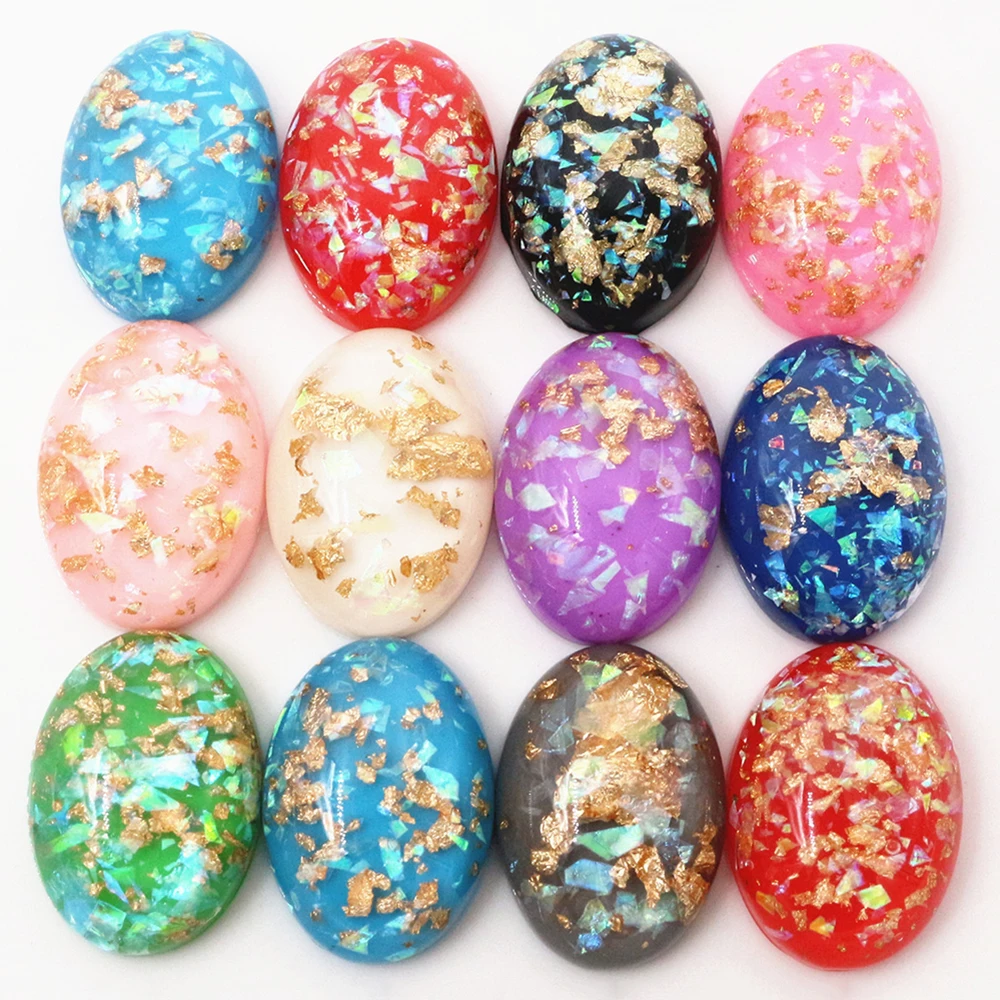 Top Trends: 18x25mm 10pcs / Lot New Fashion Mix Color Built-in Metal Foil Flat Back Resin Cabochons Cameo Shoppable Styles