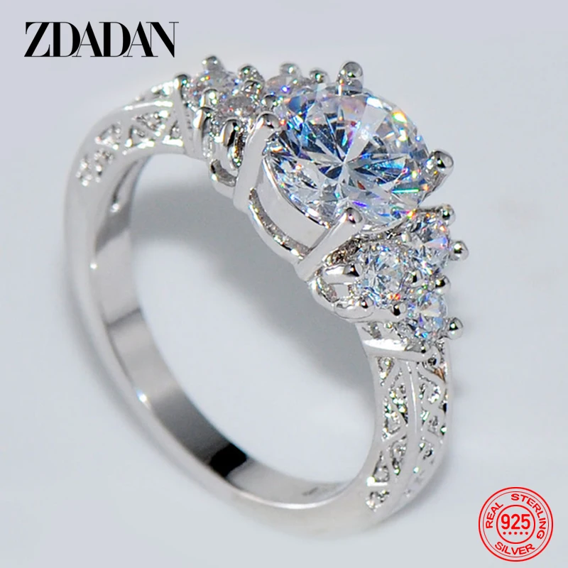 Top Trends: ZDADAN 925 Sterling Silver 8MM Zircon Finger Ring For Women Fashion Wedding Jewelry Accessories Wholesale Shoppable Styles