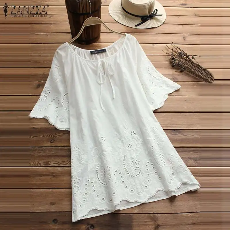 Top Trends: 2023 ZANZEA Women's Embroidery Blouse Elegant Hollow Floral White Blusas Female Half Sleeve Tunic Summer Tops S- Shoppable Styles