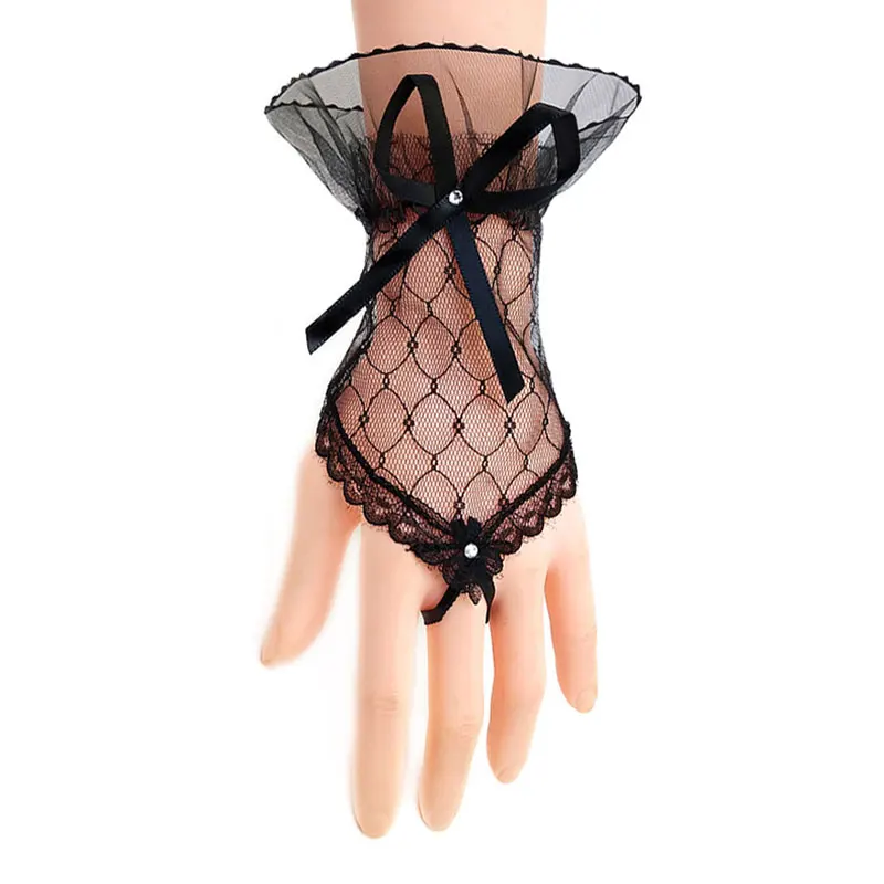 Top Trends: Ladies Bow Sleeves Short Arm Sleeves Lace Wrist Cuffs Bracelets Women Solid Color Gloves Net Yarn Lace Gloves Accessories Shoppable Styles