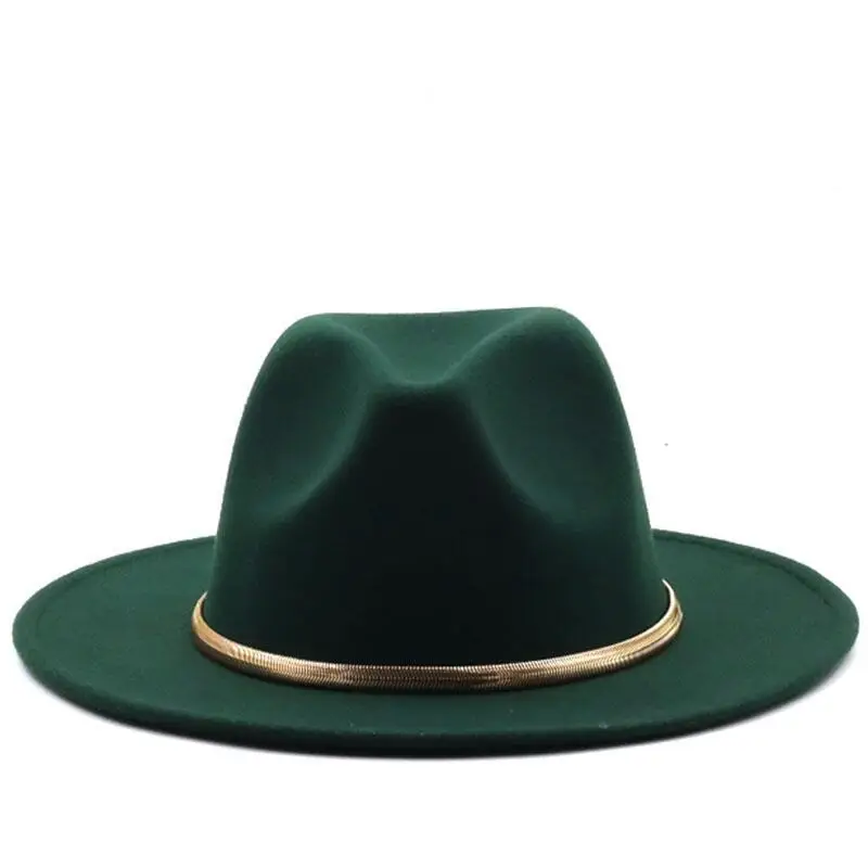 Top Trends: Black / green Wide Brim Simple Church Derby Top Hat Panama Solid Felt Fedoras Hat For Men Women Artificial Wool Blend Jazz Cap Shoppable Styles