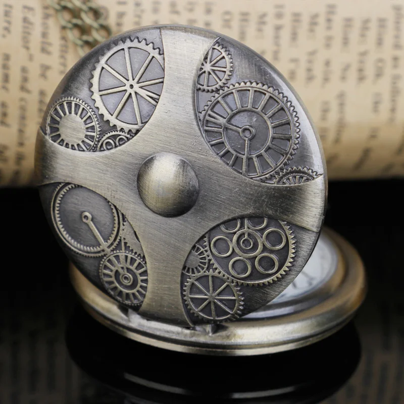 Top Trends: Vintage Gear Steampunk Quartz Pocket Watch Religio Fob Watch Men&#039;s Equipment Design Pocket Watch Necklace Pendant Gift Shoppable Styles