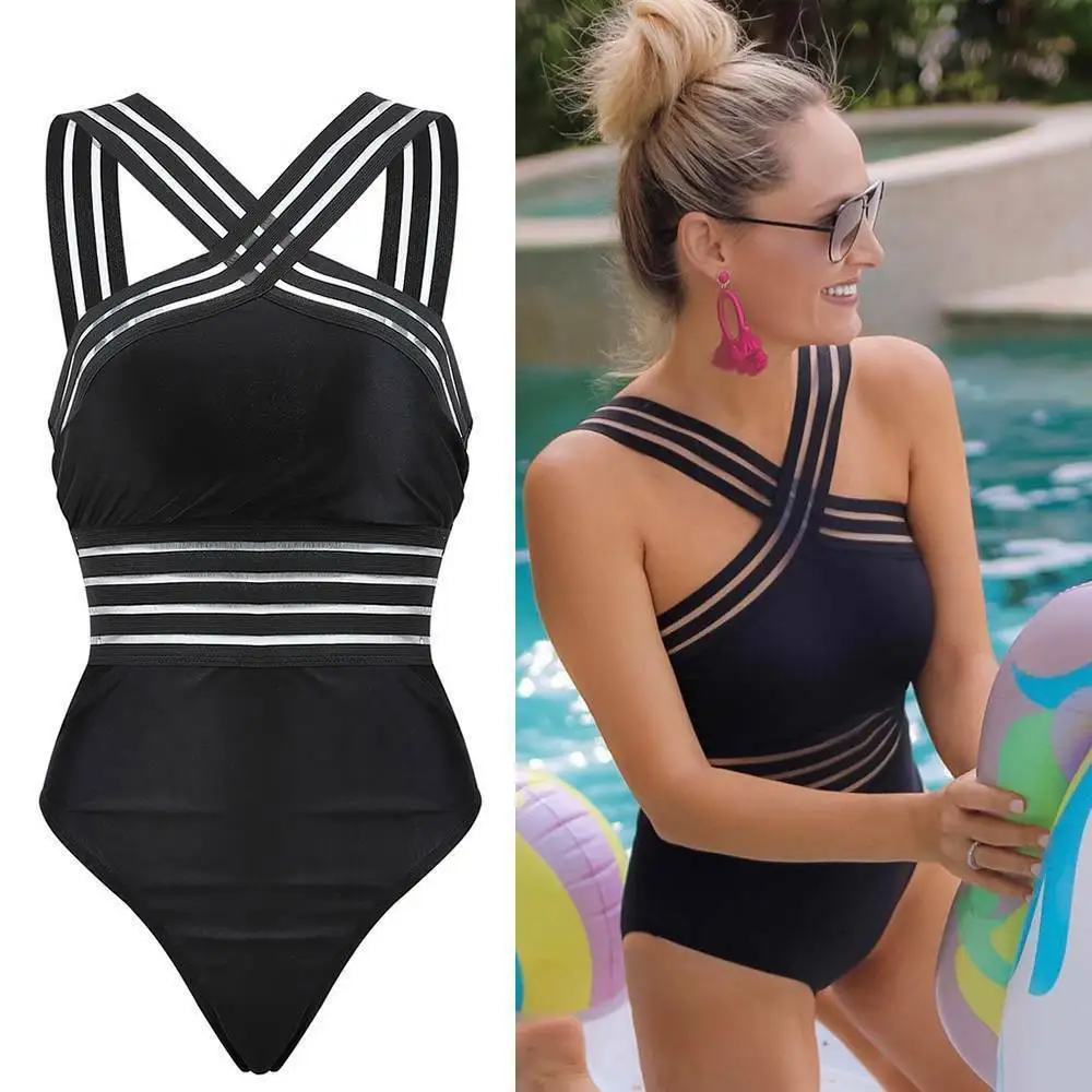 Top Trends: Sexy Black Striped One Piece Bikini Women's Bandage Push Up Monokini Swimwear Swimsuit Beach Triangle Bathing Suit Shoppable Styles