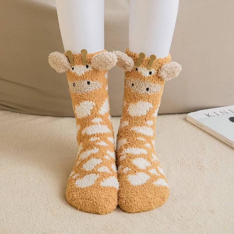 Top Trends: Winter Women Thermal Socks Coral Fleece Warm Socks Cartoon Animal Plush Middle Tube Sock Gift Cute Girls Home Sleeping Floor Sox Shoppable Styles