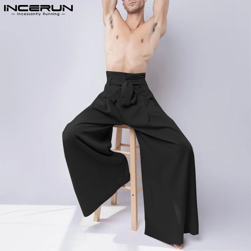 Top Trends: Men Casual Pants 2023 Joggers Lace Up Solid Color Wide Leg Trousers Streetwear Loose High Waist Leisure Pantalon Hombre INCERUN Shoppable Styles