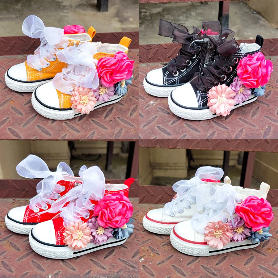 Top Trends: Four Season 1-6T Children DIY Flowers Vulcanized Shoes 6-12M Baby Girls Hand-Made Designer Floral Canvas Shoes For Kids Shoppable Styles - Image 2