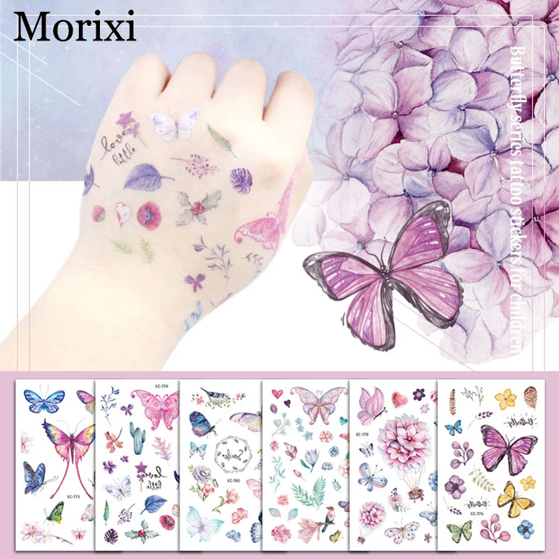 Top Trends: 1PC Butterfly Tattoo Stickers For Kids Decoration Colorful Flower Plant Spring Image Printing Water Transfer Fake Tattoo RA064 Shoppable Styles