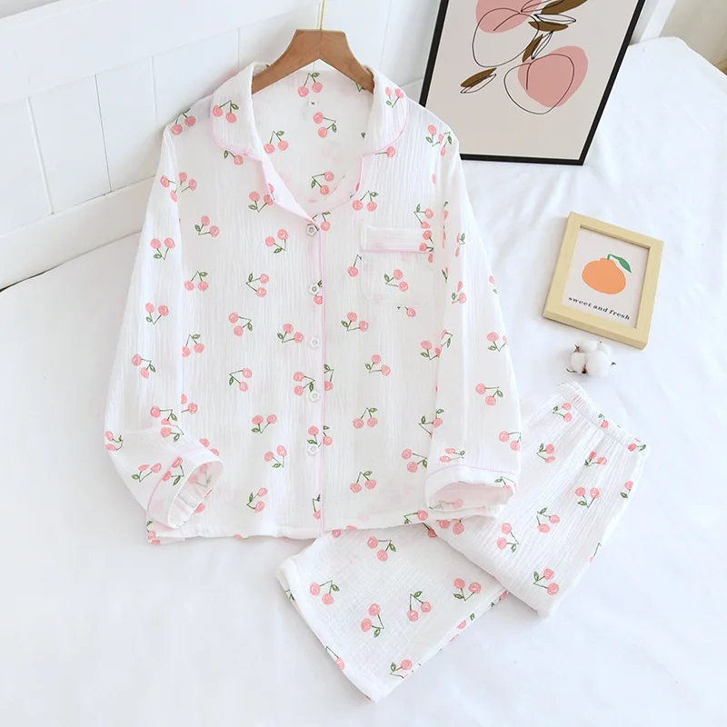 Top Trends: Fdfklak Spring Fall Full Sleeve Homewear Loose 2Pcs Pajama Set 100% Gauze Cotton Casual Print Sleeping Shirt Home Wear Clothes Shoppable Styles - Image 4