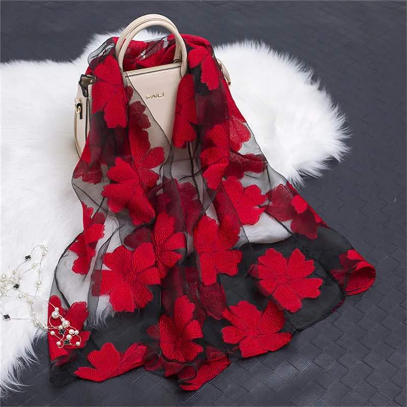 Top Trends: Hot Sale Printe Floral Scarf Women Summer Breeze Lightweight Sheer Wrap And Shawls Bandana Beach Organza Gauze Lace Hollow Scarf Shoppable Styles - Image 2