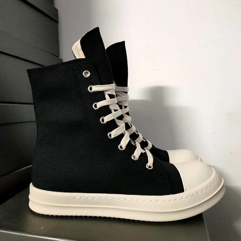 Top Trends: Rick Black Thick Bottom Increase Dark Owens Mens Canvas Shoes Casual Short Boots Female Board Shoes Retro Dissol Shoe Shoppable Styles