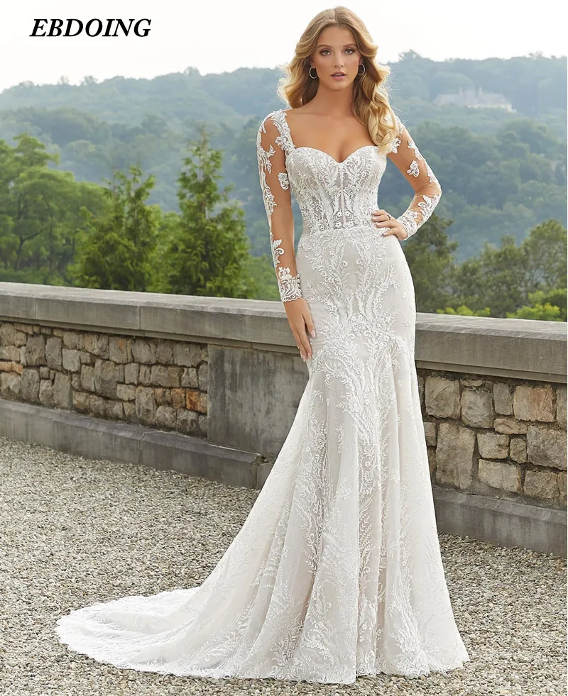 Top Trends: EBDOING Wedding Dress Mermaid Lace Sweetheart Neckline With Detachable Full Sleeves Custom Made Plus Sizes Vestidos De Novia Shoppable Styles