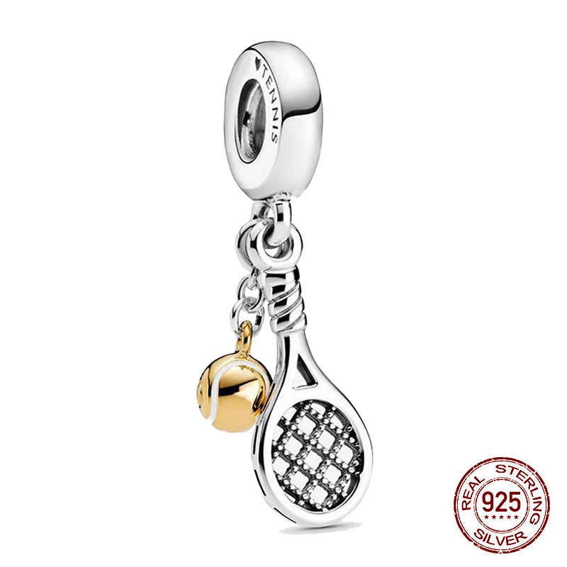 Top Trends: New 925 Sterling Silver Tennis Racket &amp; Ball Dangle Charm Beads Fit Original Pandora Bracelets Fashion Jewelry Gift Shoppable Styles