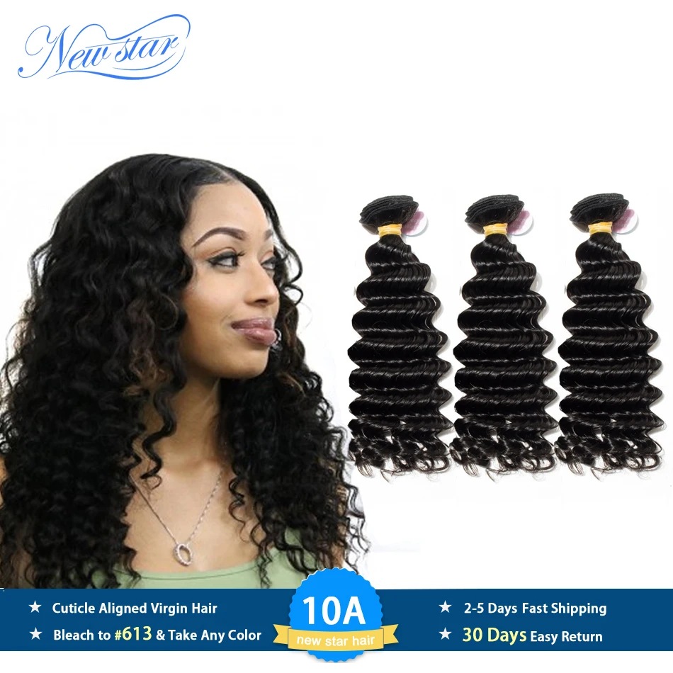 Top Trends: New Star 11A Deep Wave Brazilian Virgin Human Hair 3 Bundles Raw Hair Extension Cuticle Aligned Unprocessed Thick Hair Waving Shoppable Styles