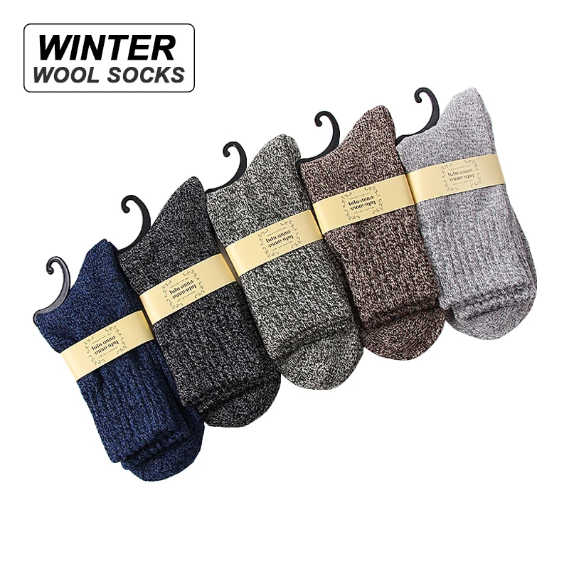 Top Trends: 5Pair Men's Wool Socks Autumn Winter Warm Business Stripe Thick Male Women Thickened Double Needle High Qualit Sock Size EU38-45 Shoppable Styles