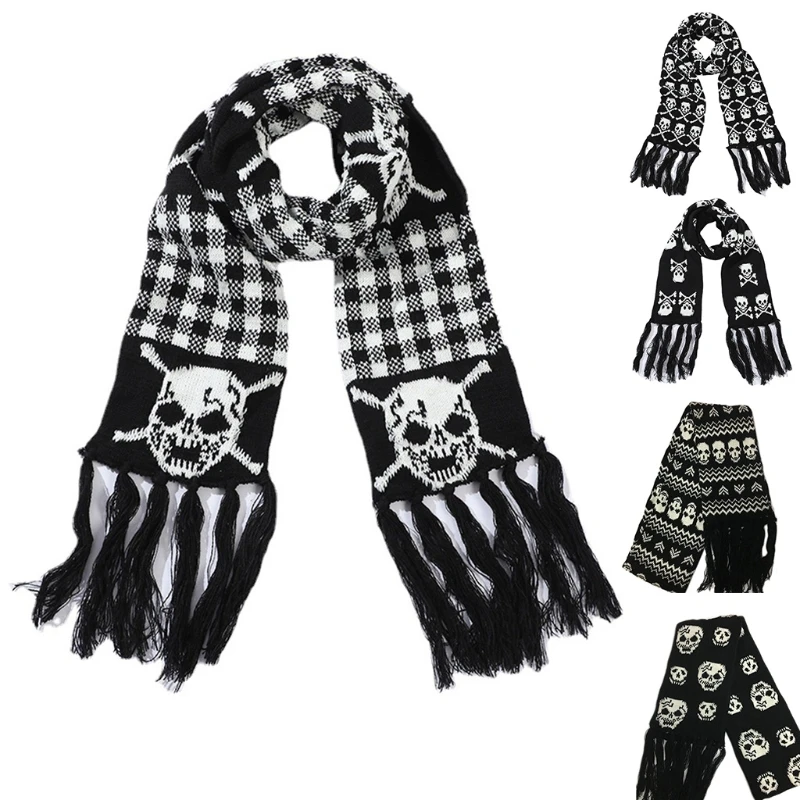 Top Trends: Scarf With Fringes For Men Black And White Skull Crossbones Knitted Scarf Imitation Wool Autumn Winter Stylish Skull Shoppable Styles - Image 3