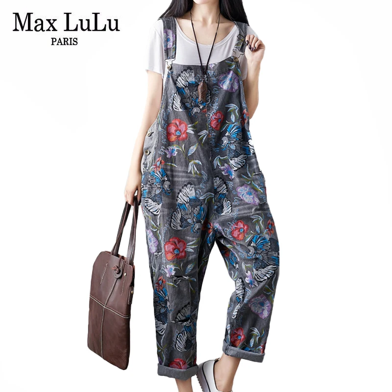 Top Trends: Max LuLu Korean New Fashion Style Summer Womens Vintage Printed Overalls Ladies Casual Denim Pants Female Punk Ripped Trousers Shoppable Styles