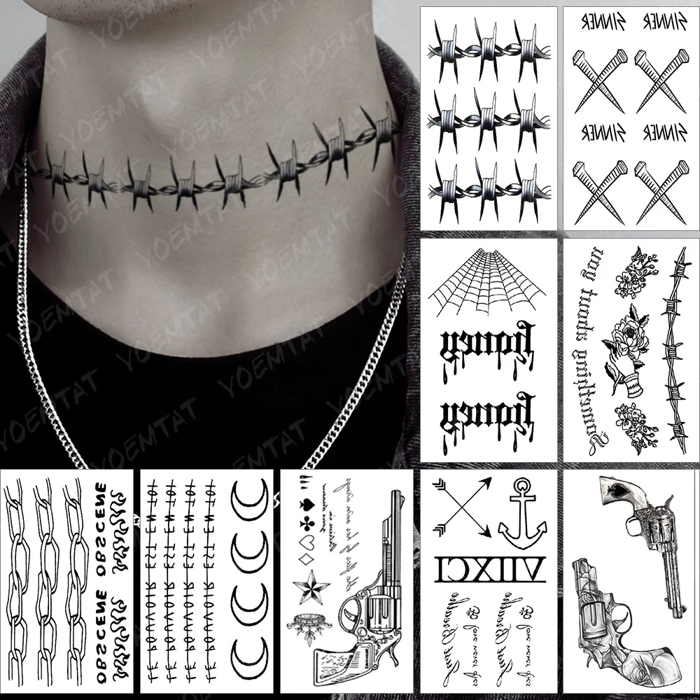 Top Trends: Waterproof Temporary Tattoo Sticker Wire Thorn Collar Flash Tatto Men Sinner Gun Spider Web Wrist Body Art Fake Tatoo Women Cool Shoppable Styles