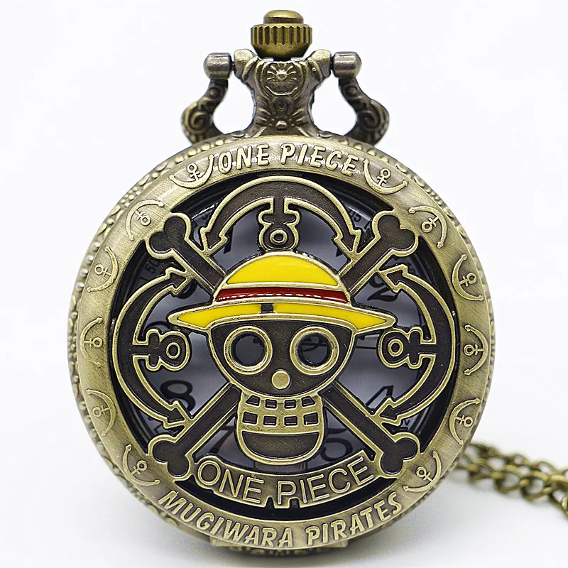 Top Trends: Anime Theme Yellow Hat Pirates Skull Pattern Hollow Quartz Pocket Watch Vintage With Pendant Necklace Men&#039;s And Children&#039;s Gift Shoppable Styles