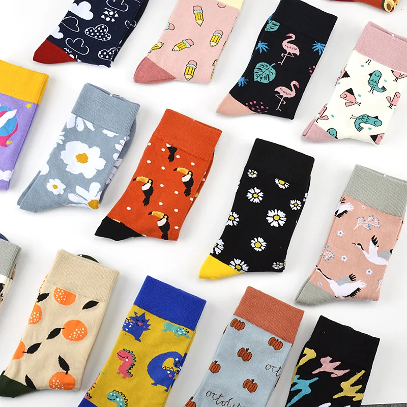 Top Trends: Women Socks Funny Cute Cartoon Fruits Orange Banana Pizza Beer Pencil Pumpkin Parrot Happy Japanese Harajuku Skateboard Socks Shoppable Styles