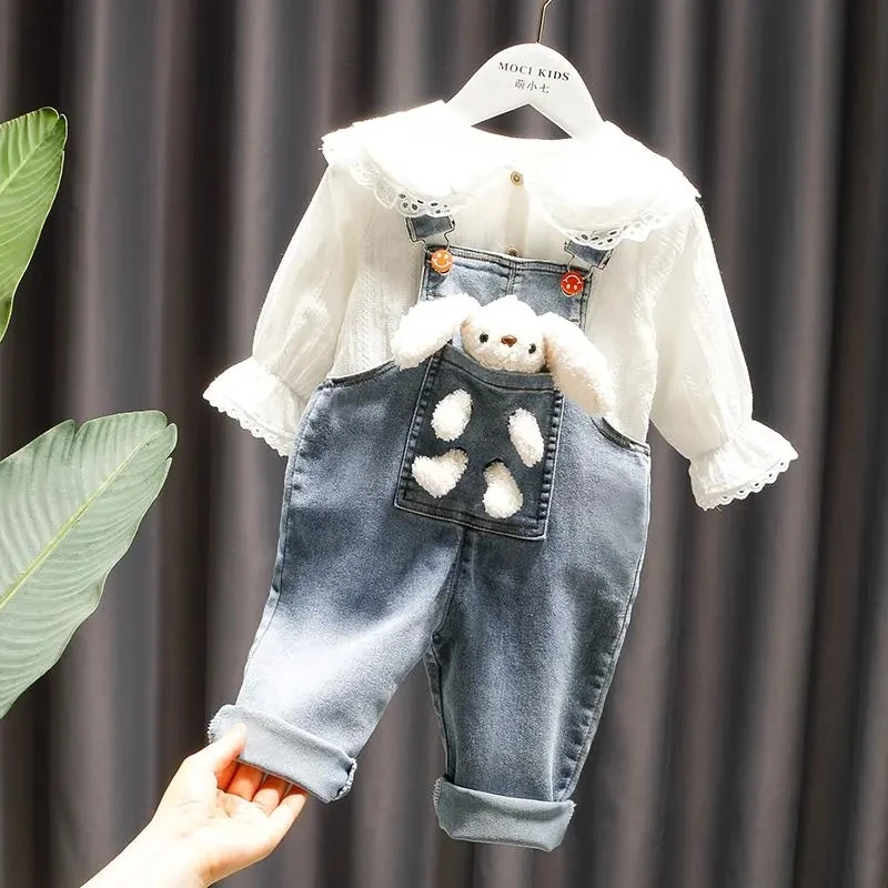 Top Trends: Girls Bib Suit Jeans Shirt 2-piece Suit Girl Baby Trousers Cute Girl Shirt 2022 New Spring And Autumn Clothes Shoppable Styles