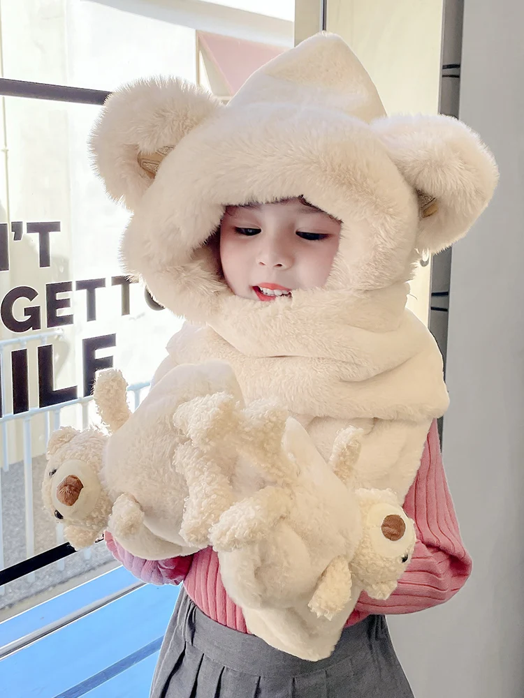 Top Trends: Children's Hat Winter Boys And Girls Cute Earmuffs Hat Scarf Gloves One-Piece Hat Bear Baby Sleeve Cap Shoppable Styles - Image 5