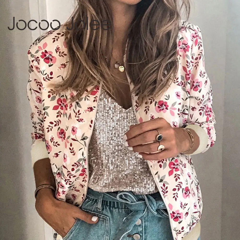 Top Trends: Jocoo Jolee Autumn Floral Printed Jackets Women Elegant Zipper Bomber Jacket Casual Office Wear Slim Office Coat Retro Outwear Shoppable Styles