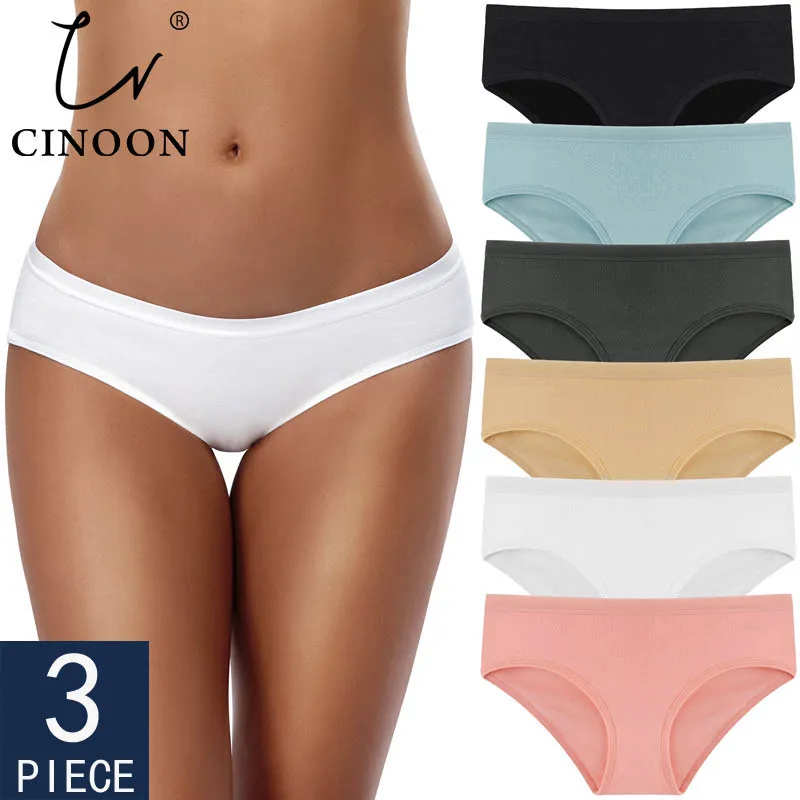 Top Trends: CINOON 3PCS / Set Women's Panties Cotton Underwear Solid Color Briefs Girls Low-Rise Soft Panty Women Underpants Female Lingerie Shoppable Styles