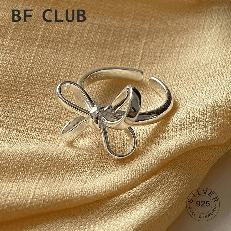 Top Trends: Korean Real S925 Sterling Silver Fine Rings Simple Bow Pattern Gold Plated Circle Personality Fashion Retro Rings Women Jewelry Shoppable Styles