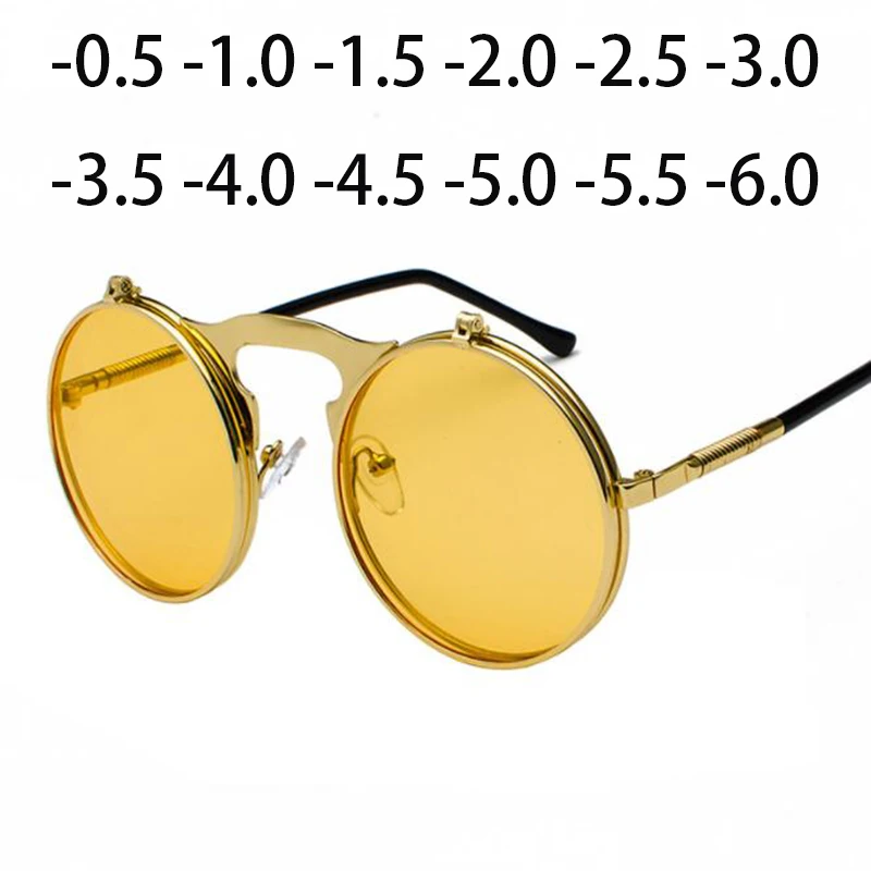 Top Trends: SPH -0.5 To -6 Steampunk Prince Mirror Flip Sunglasses Round Metal Frame Sun Glasses Men Women Brand Designer Circle Eyeglasses Shoppable Styles