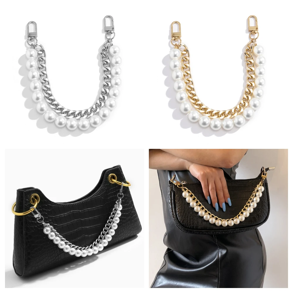 Top Trends: 24cm Pearls Strap For Handbag Fashion Accessories Silver / Gold Metal Replacement Purse Handles Short Shoulder Belt Bag Chains Shoppable Styles